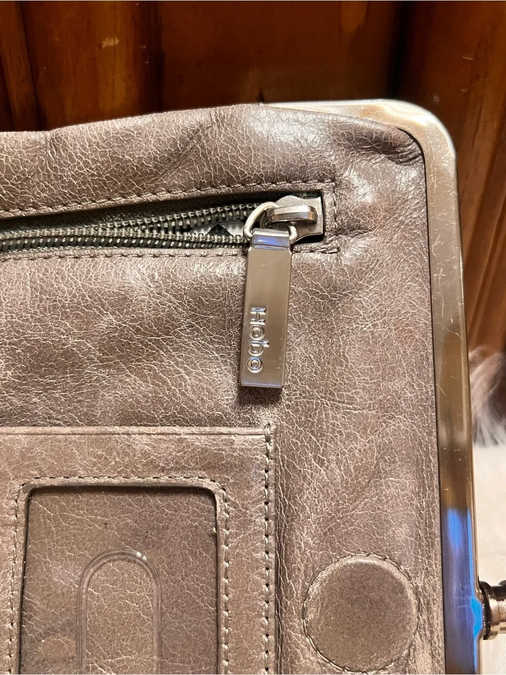 HOBO  international Taupe Patterned Frame Clutch with Silver-Tone Trim